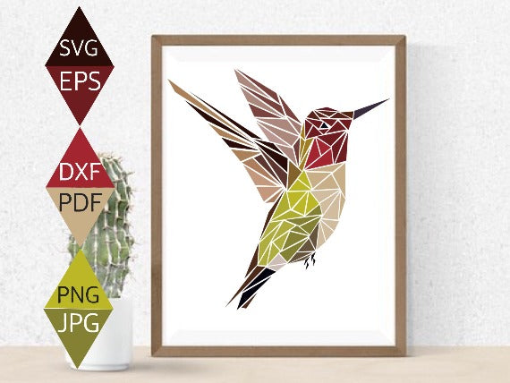 Hummingbird Flying Pose Bird Mosaic SVG on wood Framed Wall Art