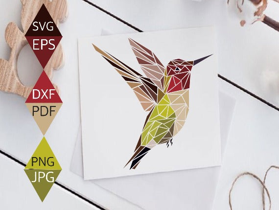 Hummingbird Flying Pose Bird Mosaic SVG on white paper