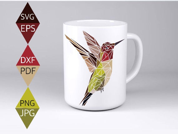 Hummingbird Flying Pose Bird Mosaic SVG on white mug