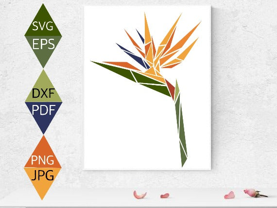 Bird of Paradise flower svg on white framed wall art