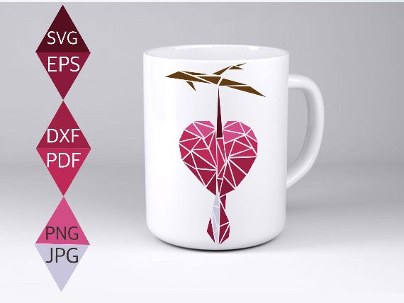 Bleeding heart flower hanging in tree on white mug