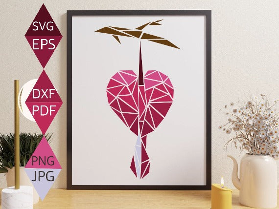 Bleeding heart flower hanging in tree on black framed wall art