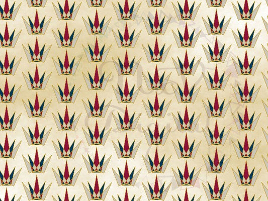 Art Deco Crown Red and Royal Blue with Gold Border Pattern SVG Seamless on old paper