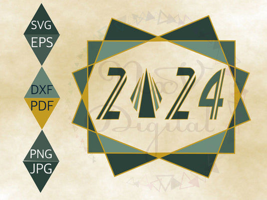 Art Deco 2024 green with gold border 
