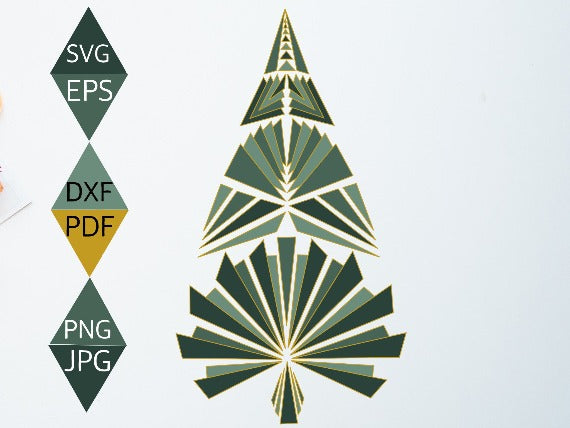 Art Deco Green Christmas Tree with Gold Border SVG 