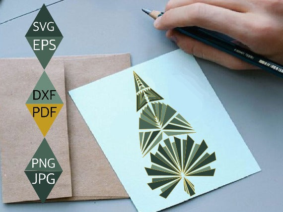 Art Deco Green Christmas Tree with Gold Border SVG on greeting card