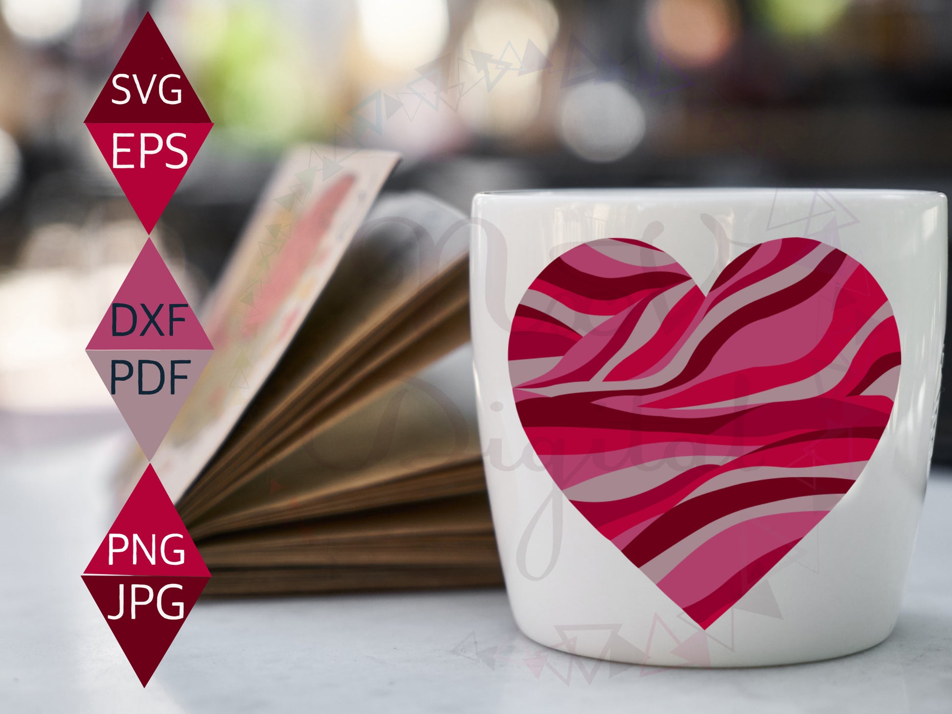 contemporary heart shaped art print in White Coffee Mug, Red and Pink Shaded Design