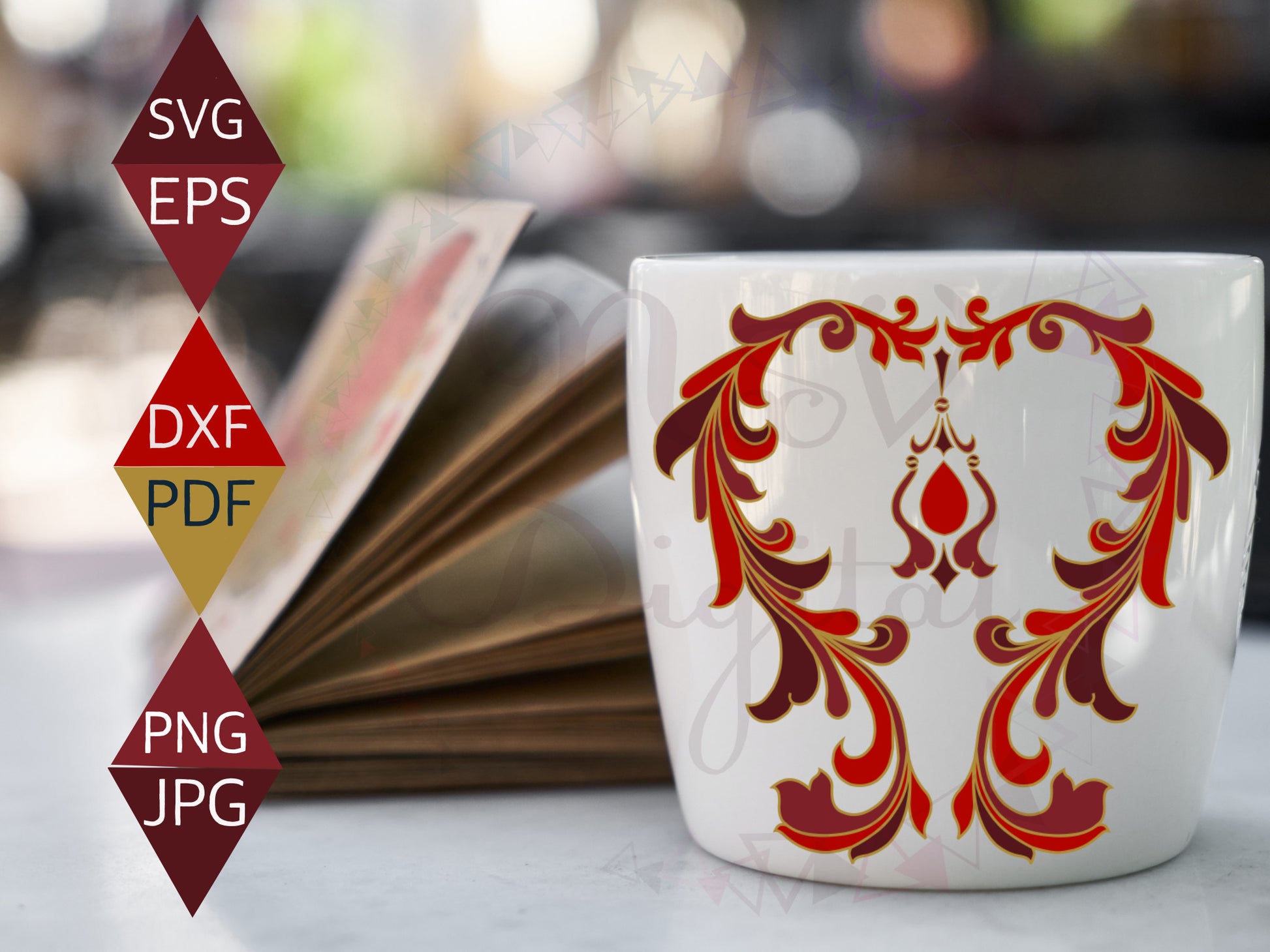 Art Nouveau Floral Valentines Svg on white mug