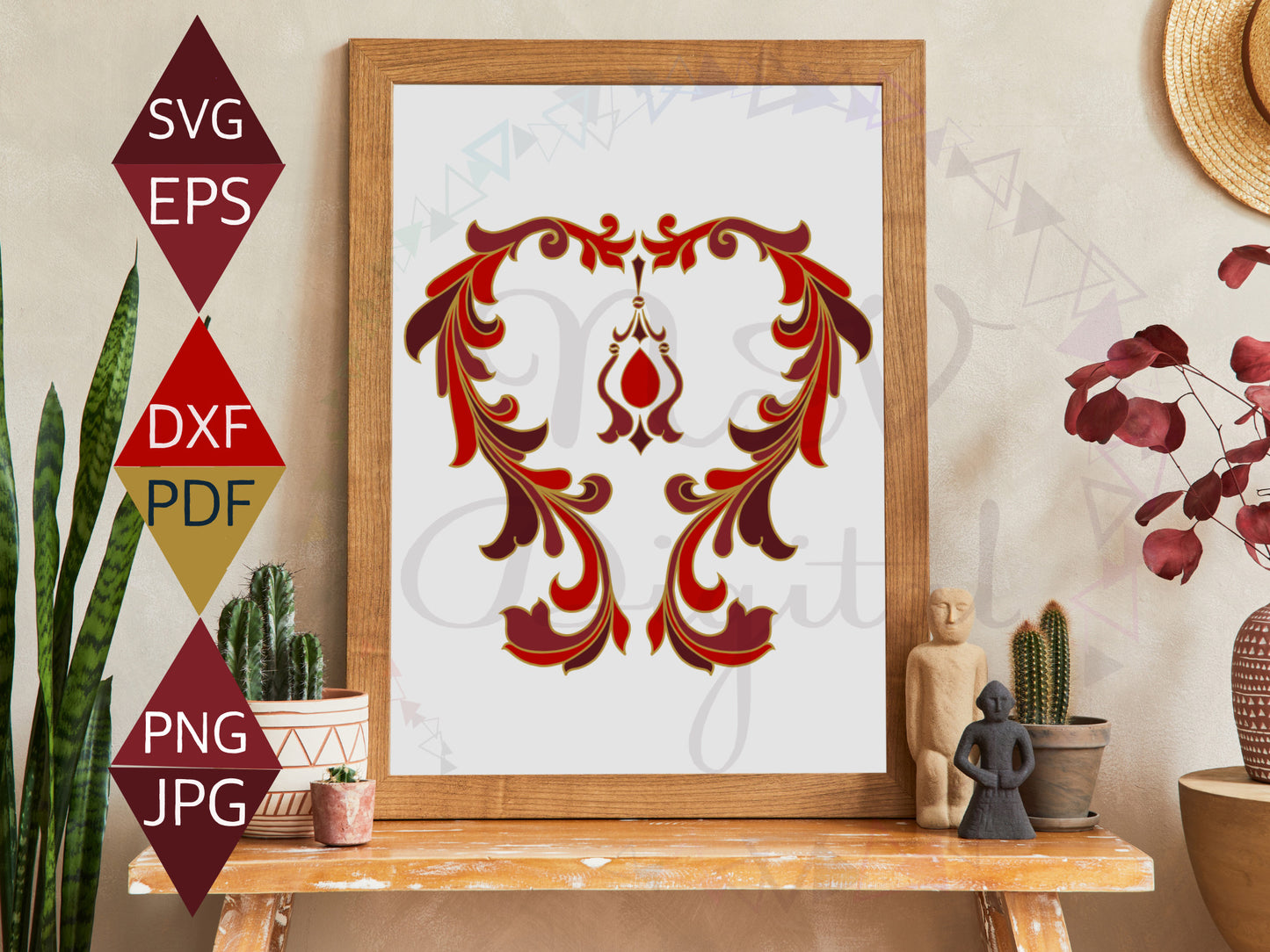 Art Nouveau Floral Valentines Svg on wood framed wall art