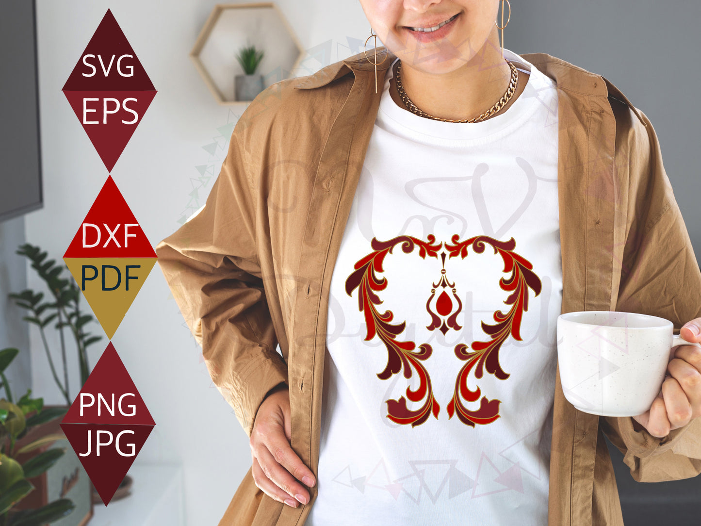 Art Nouveau Floral Valentines heart Svg on T-shirt