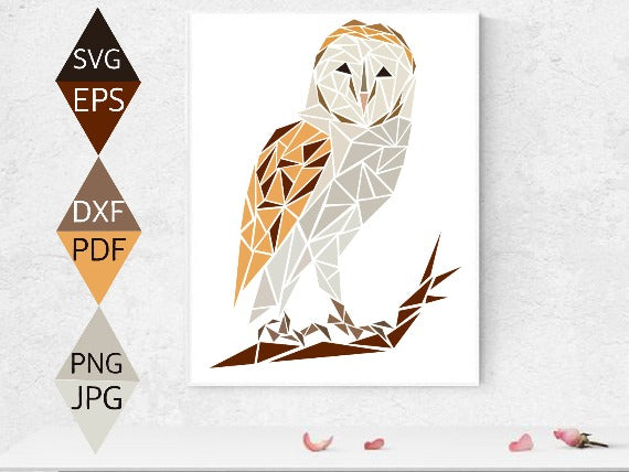 Barn Owl Sitting on Tree Branch eps on white canvas