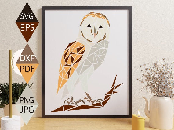 Barn Owl Sitting on Tree Branch on black framed wall art