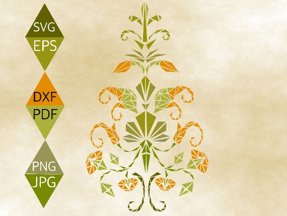 Art Nouveau Christmas Tree Svg on old paper