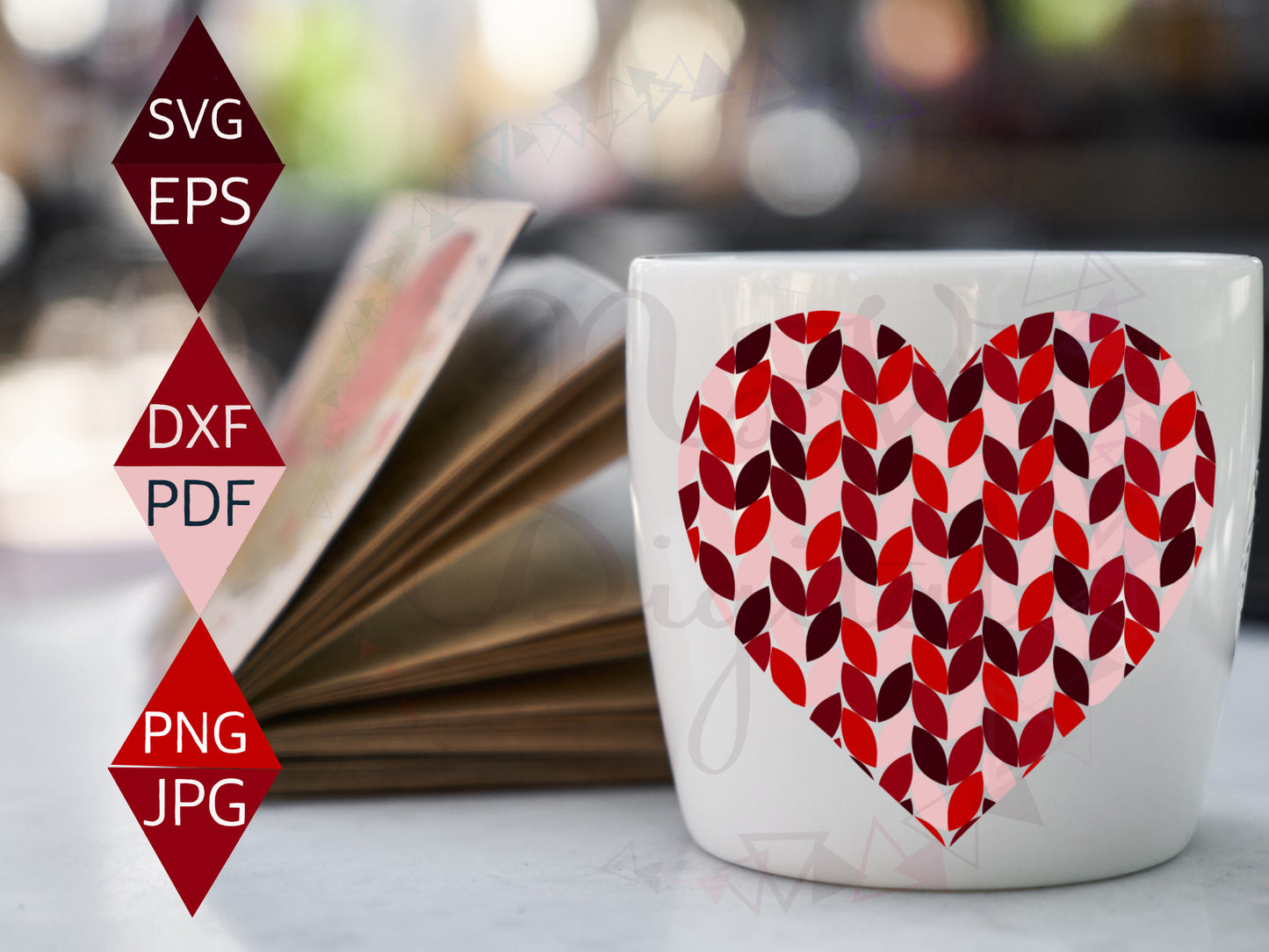 Modern leaf heart shaped design on white mug