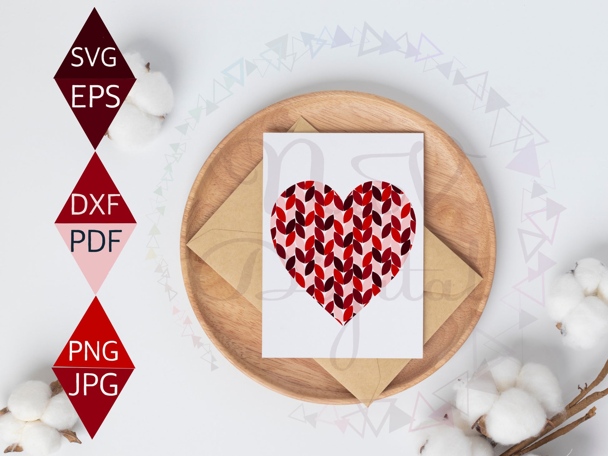 Modern leaf heart shaped design on greeting card