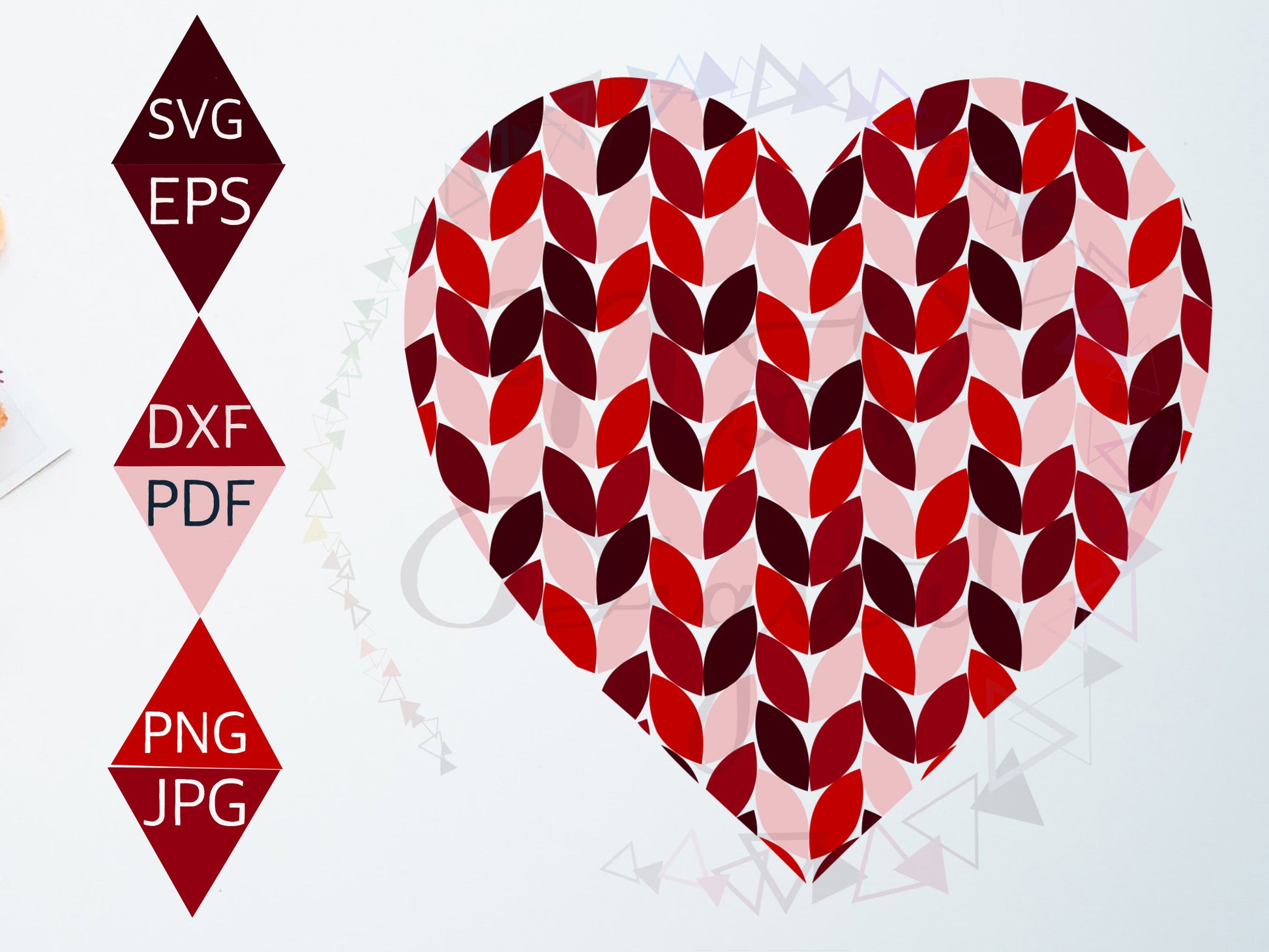 Modern leaf heart shaped design valentines svg