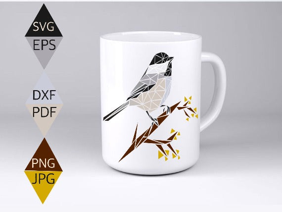 Black capped chickadee svg print on white mug