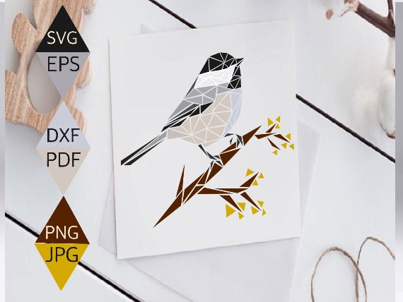 Black capped chickadee svg print on card