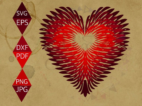 Red Feathers Design Heart Shaped Vector PNG on old paper