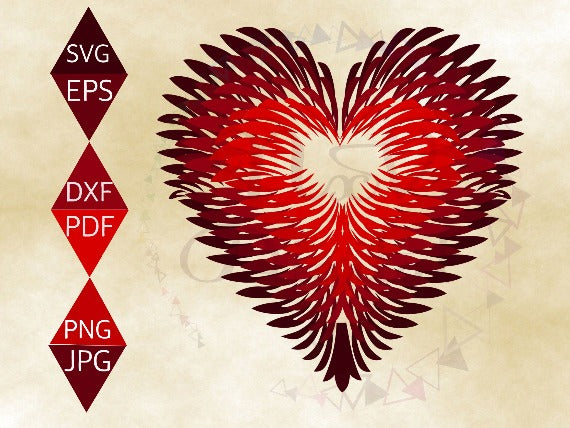 Red Feathers Design Heart Shaped Vector illustration