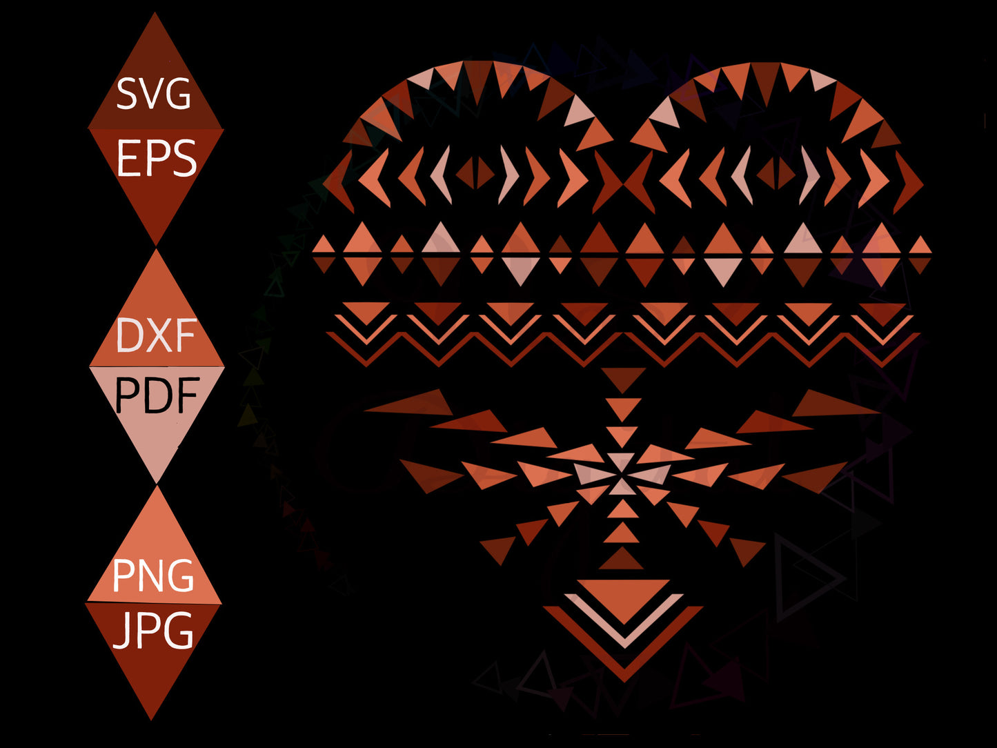 South western native American heart shaped svg on black background