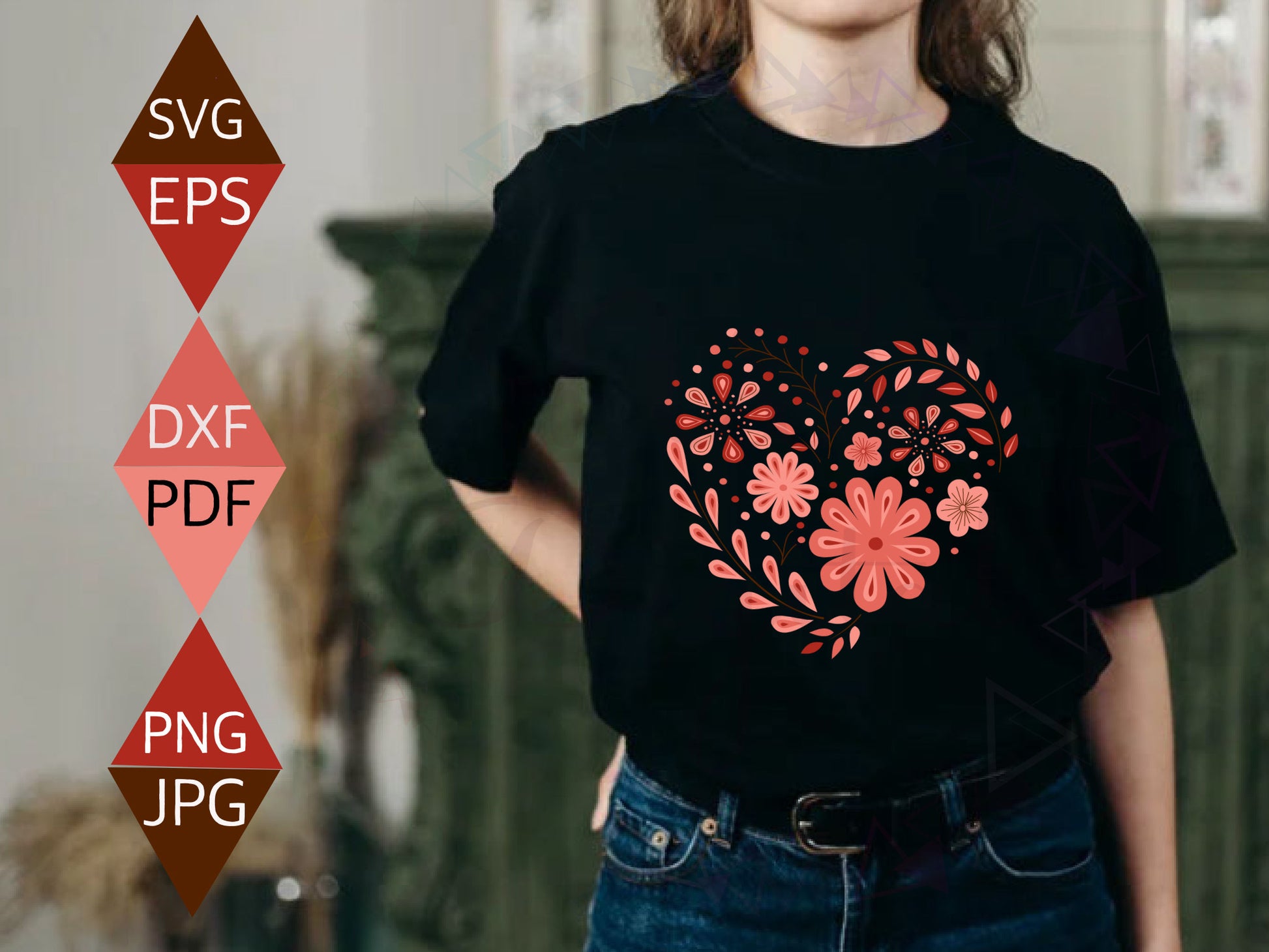 Modern heart shaped design on Black T-shirt