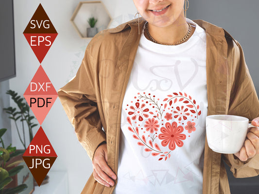 Modern red and pink heart svg print on white T-shirt