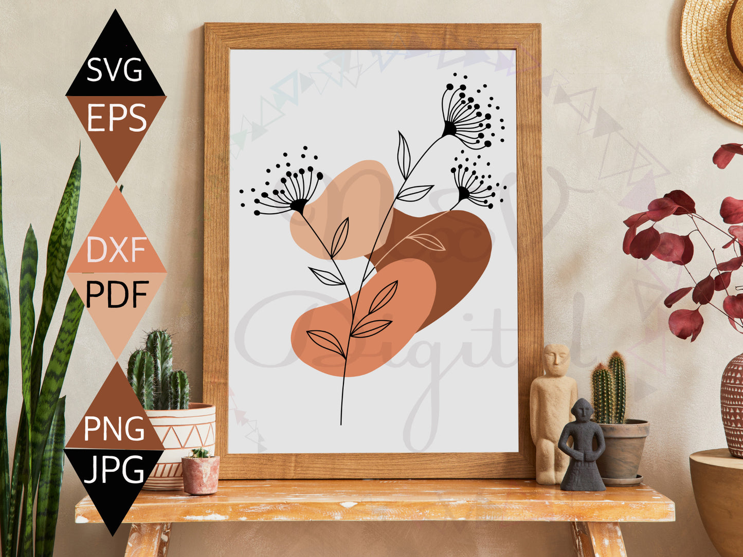 Peach Boho floral Art Design Svg