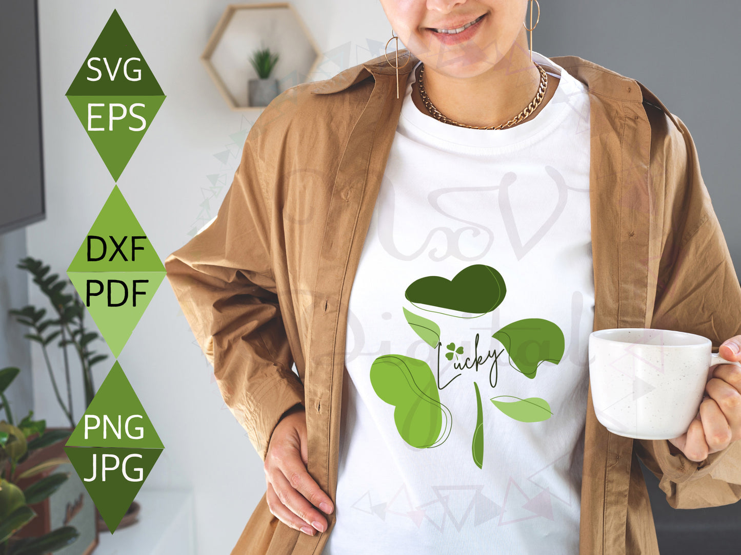 St Patrick's Day shrit women Boho Four Clover Leaf Svg