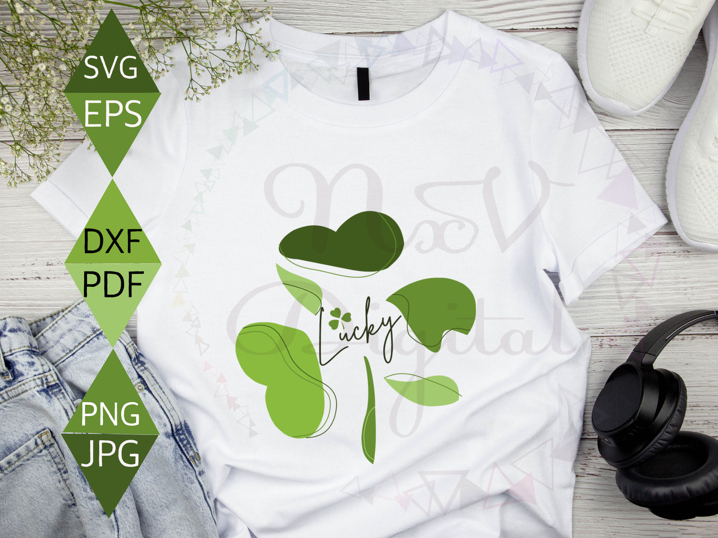 St Patrick's Day shrit women Boho Four Clover Leaf Svg