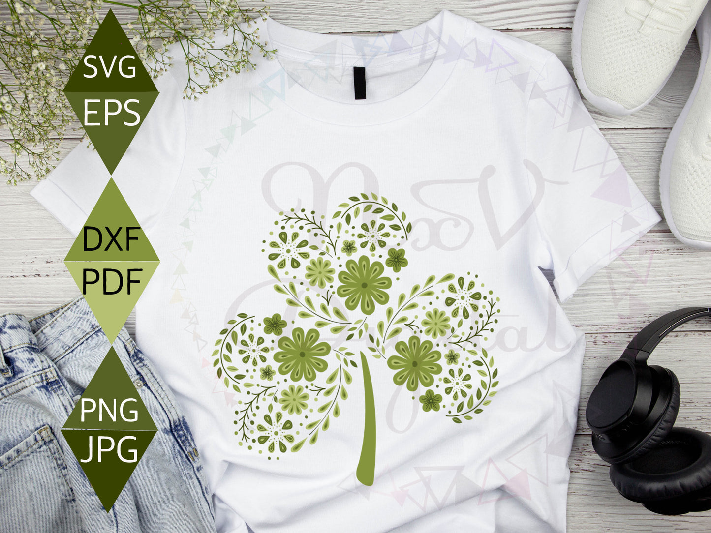 Modern Flower clover Leaf Lucky Charm Svg,