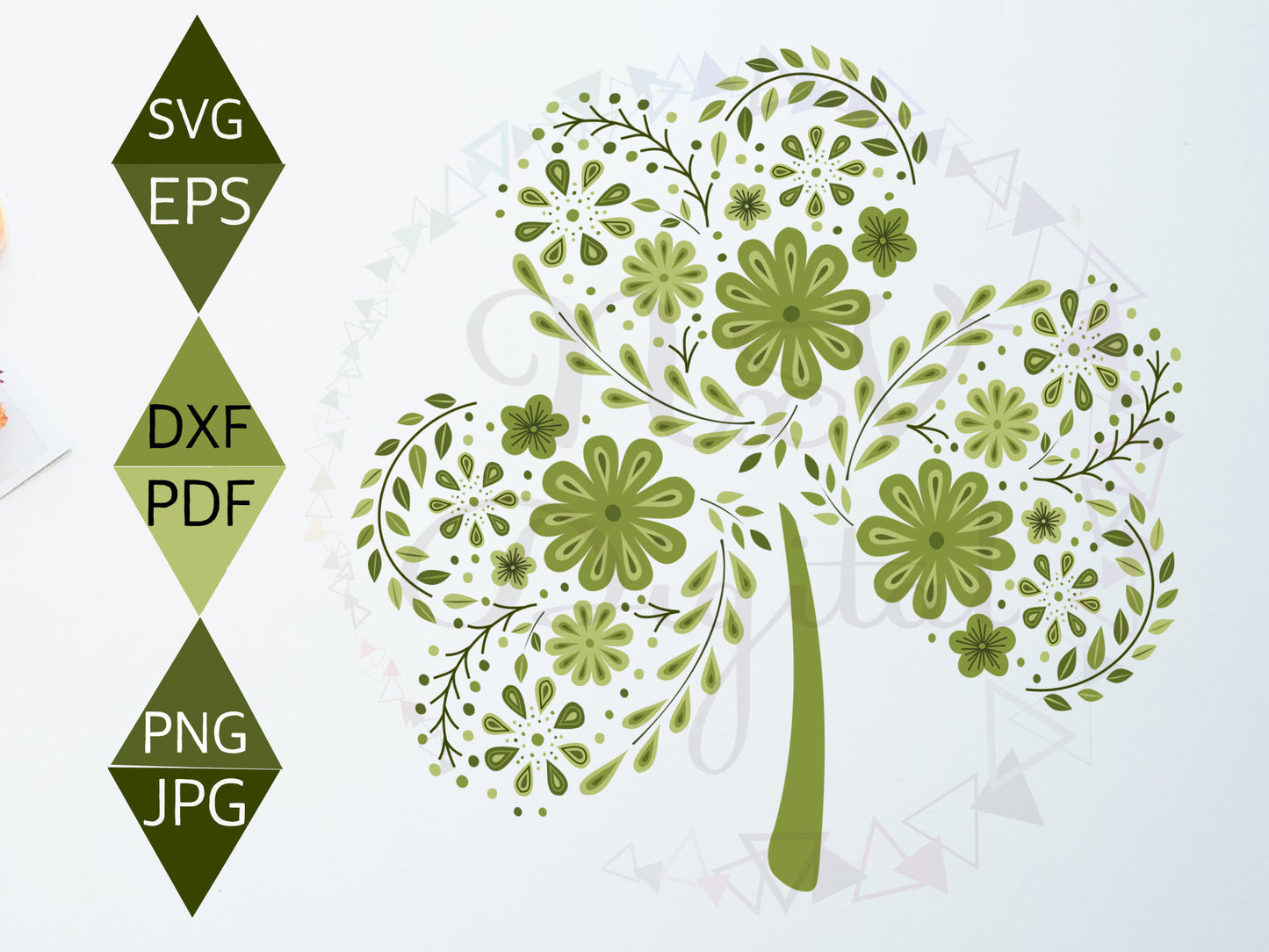 Modern Flower clover Leaf Lucky Charm Svg,