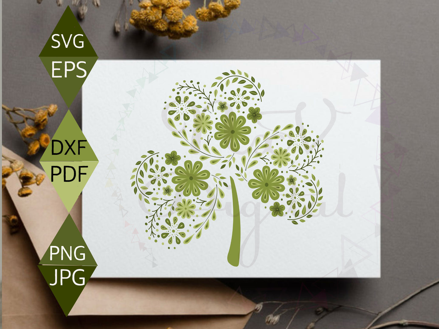 Modern Flower clover Leaf Lucky Charm Svg,