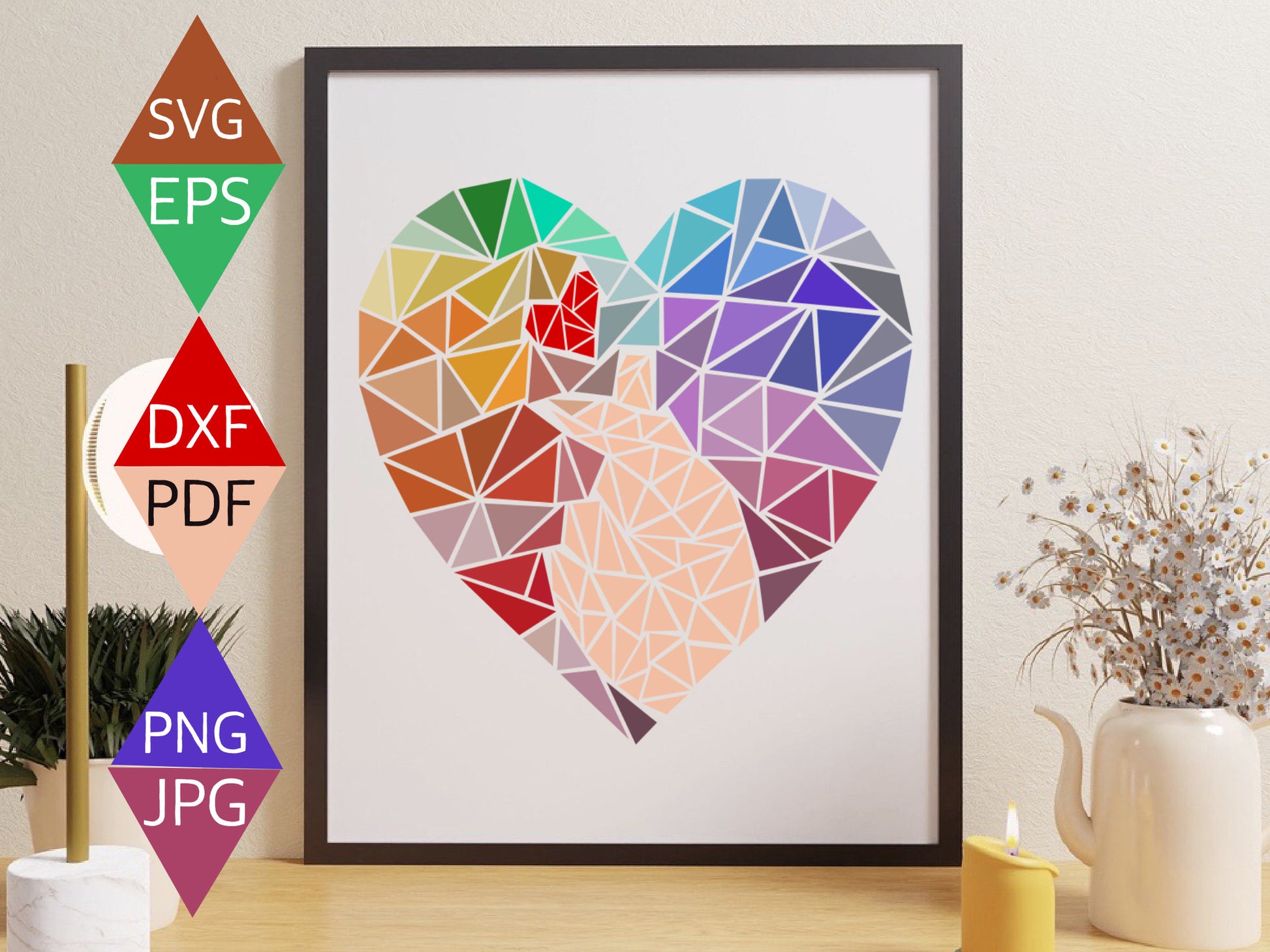 colourful heart shaped with Korean hand heart art print in Black frame wall art, Multiple colour, red heart, and hand Design