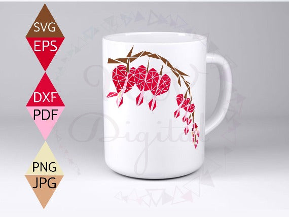 Bleeding heart flower printed on white mug