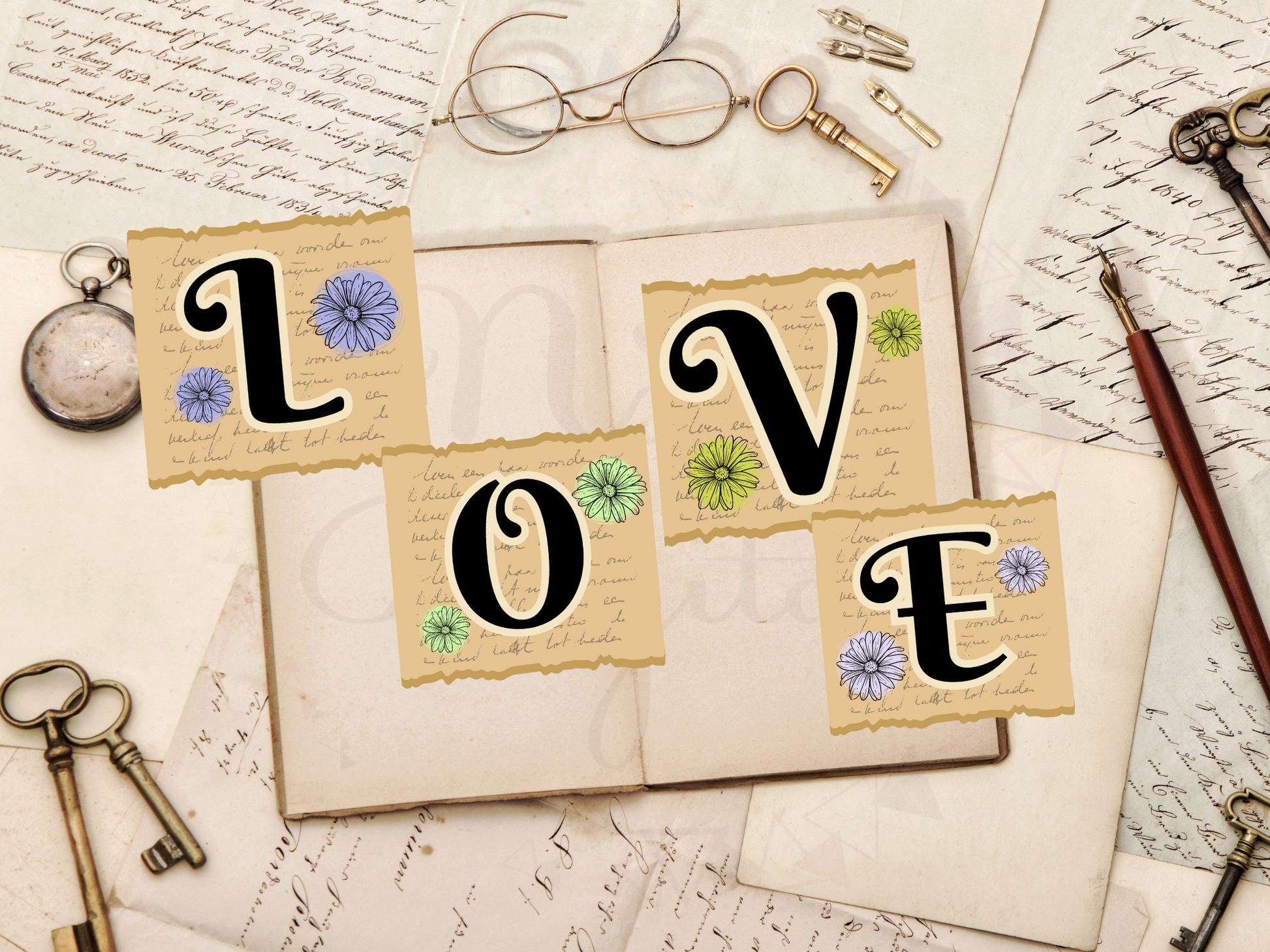 junk journal flower love printable 