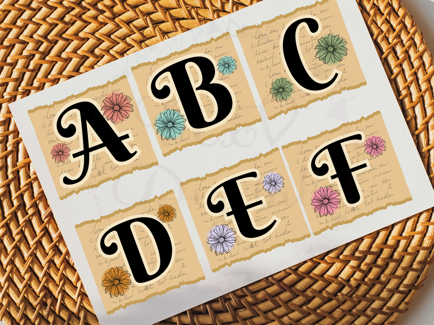 Cute Vintage Flower Doodle Alphabet bundle Png