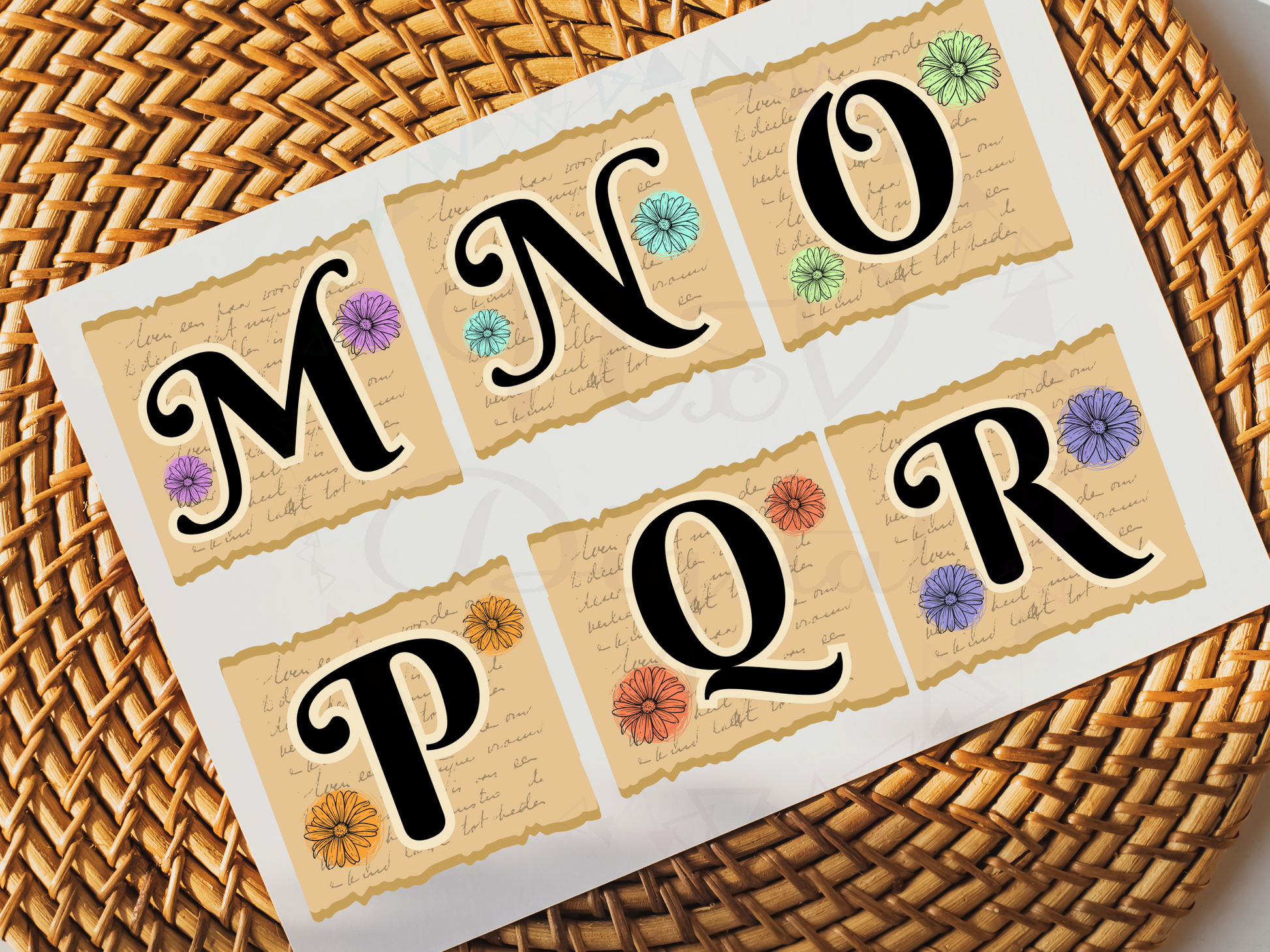 Cute Vintage Flower Doodle Alphabet bundle Png