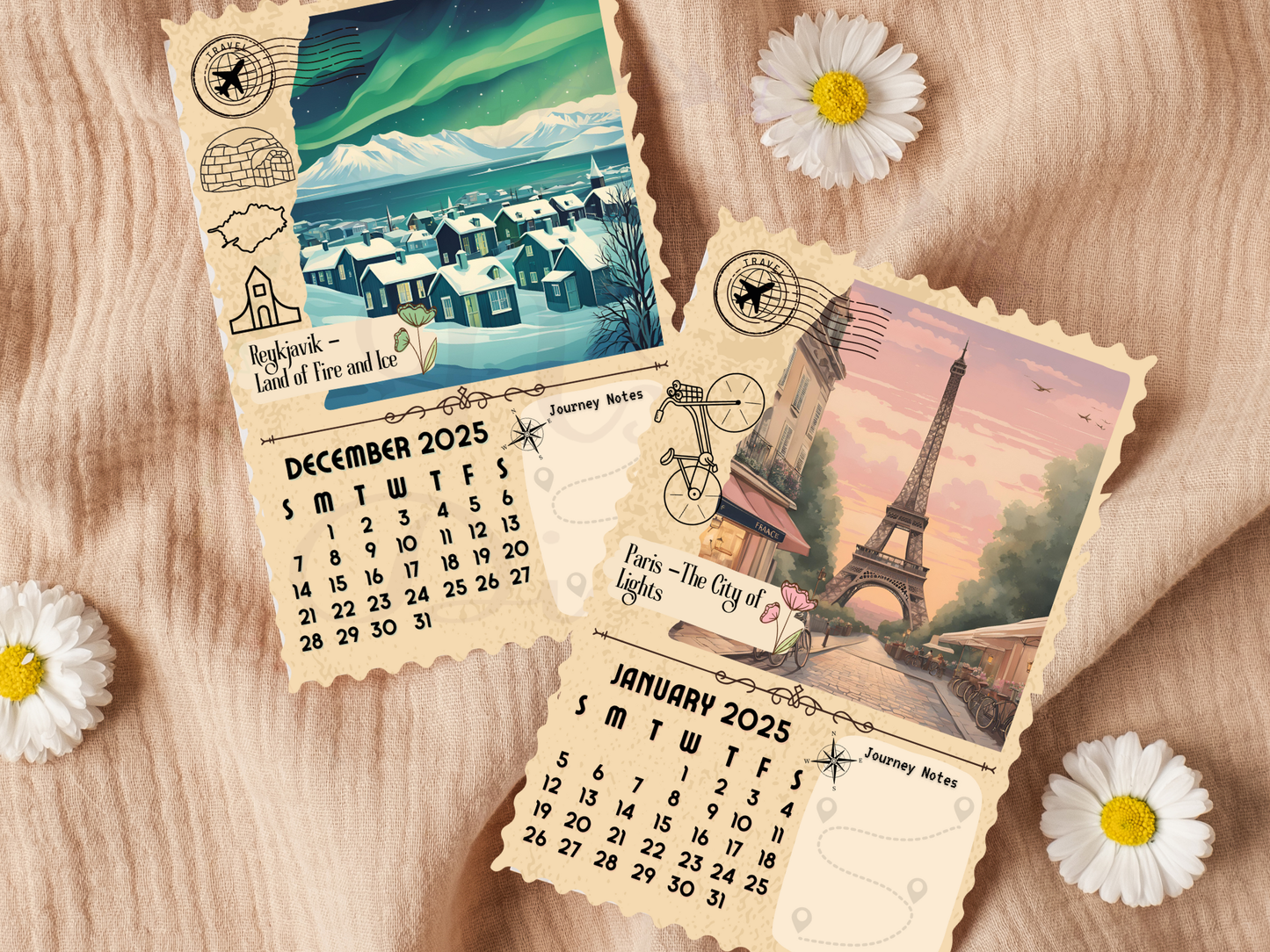 Vintage Travel-Inspired Calendar 2025