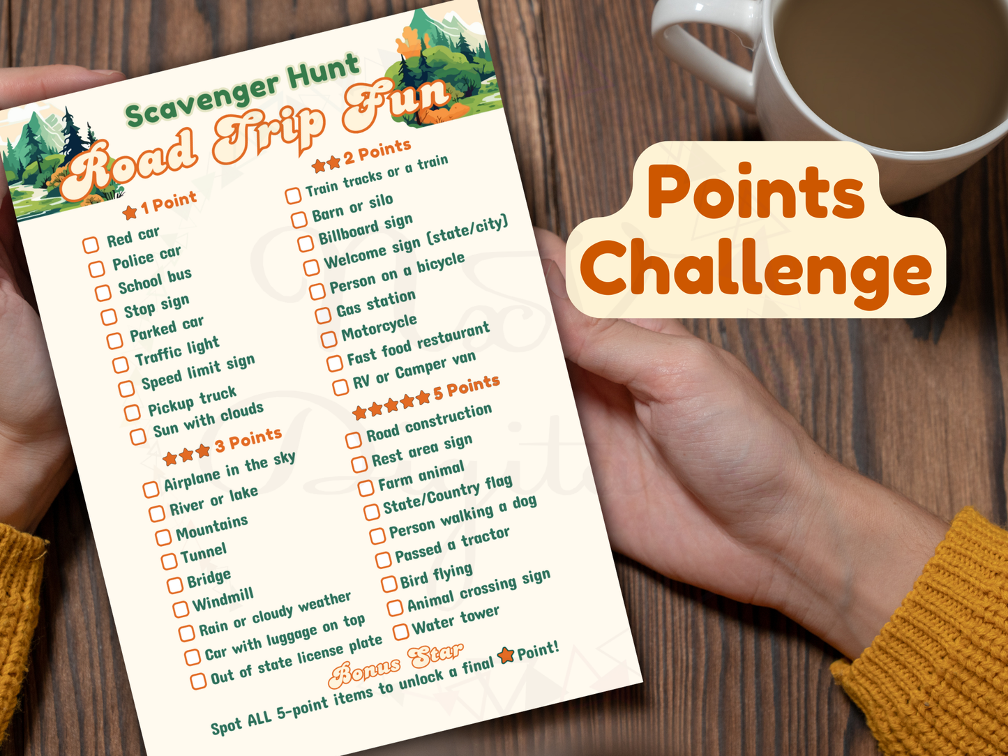 Checklist Hunt page with tick boxes for found items