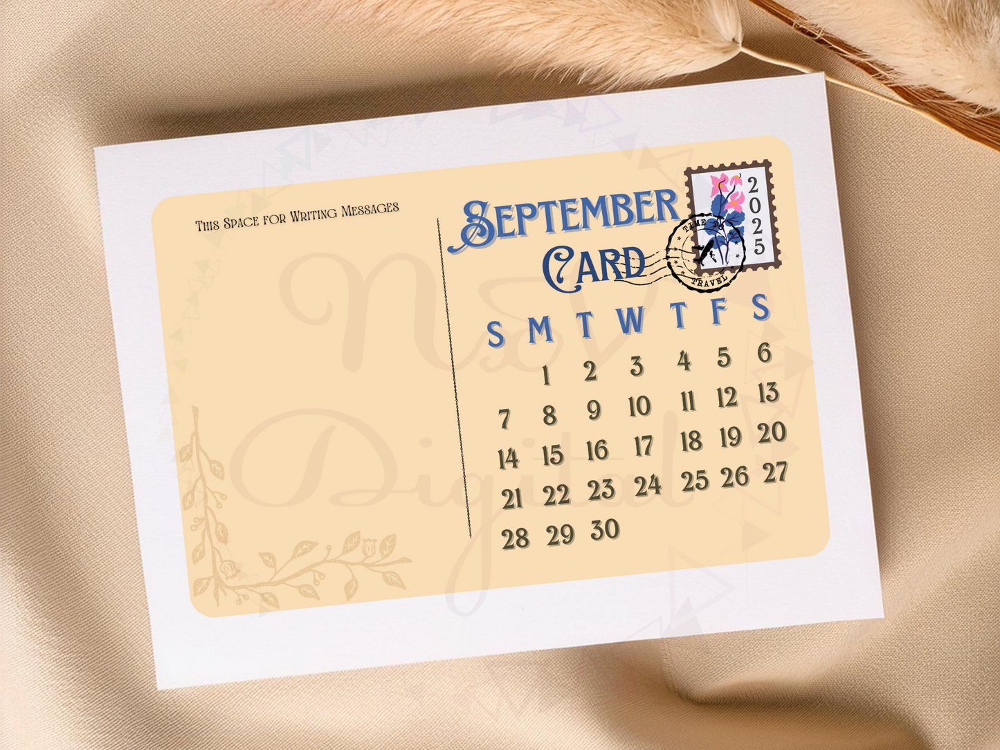 Post Card Calendar 2025 Floral Postage Stamp