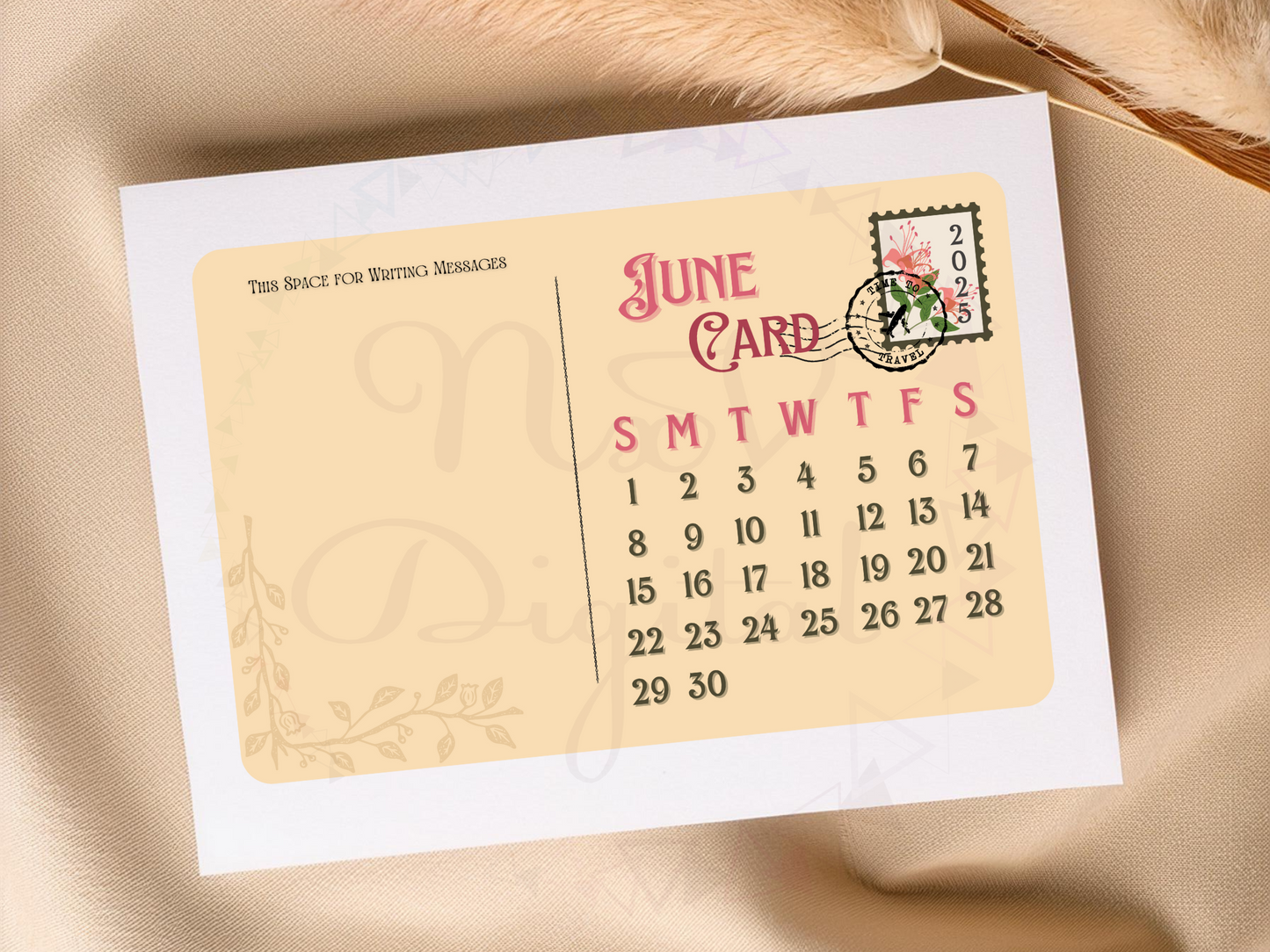 Post Card Calendar 2025 Floral Postage Stamp