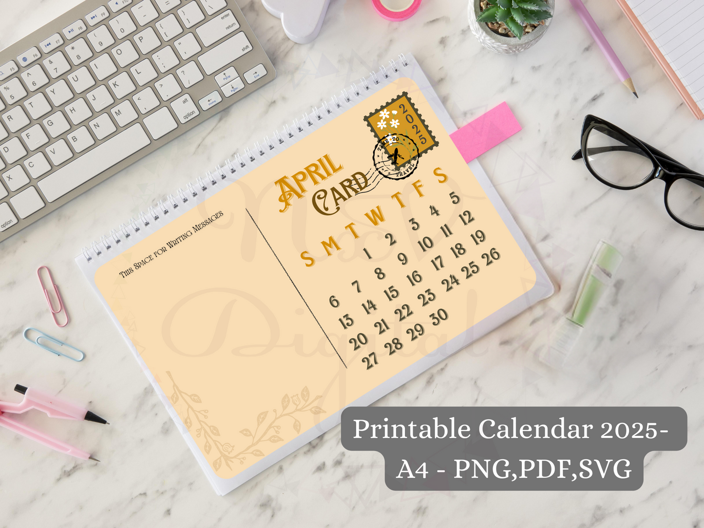 Post Card Calendar 2025 Floral Postage Stamp