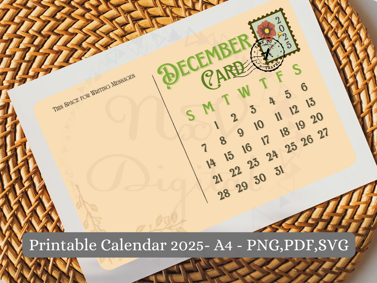 Post Card Calendar 2025 Floral Postage Stamp