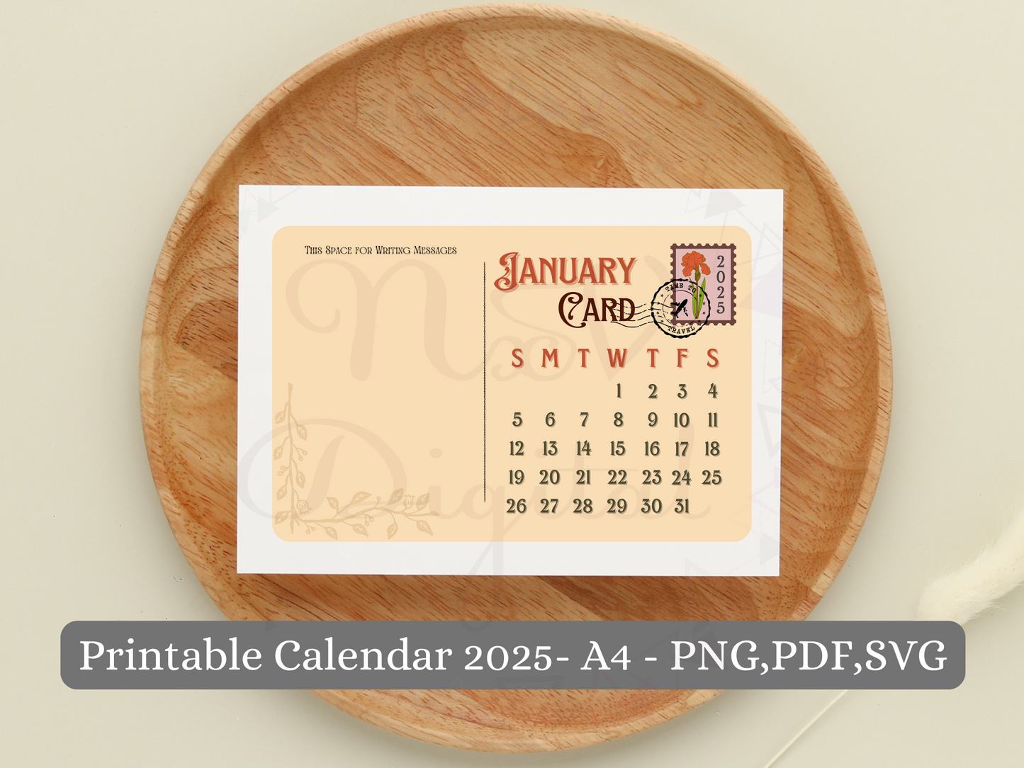 Post Card Calendar 2025 Floral Postage Stamp