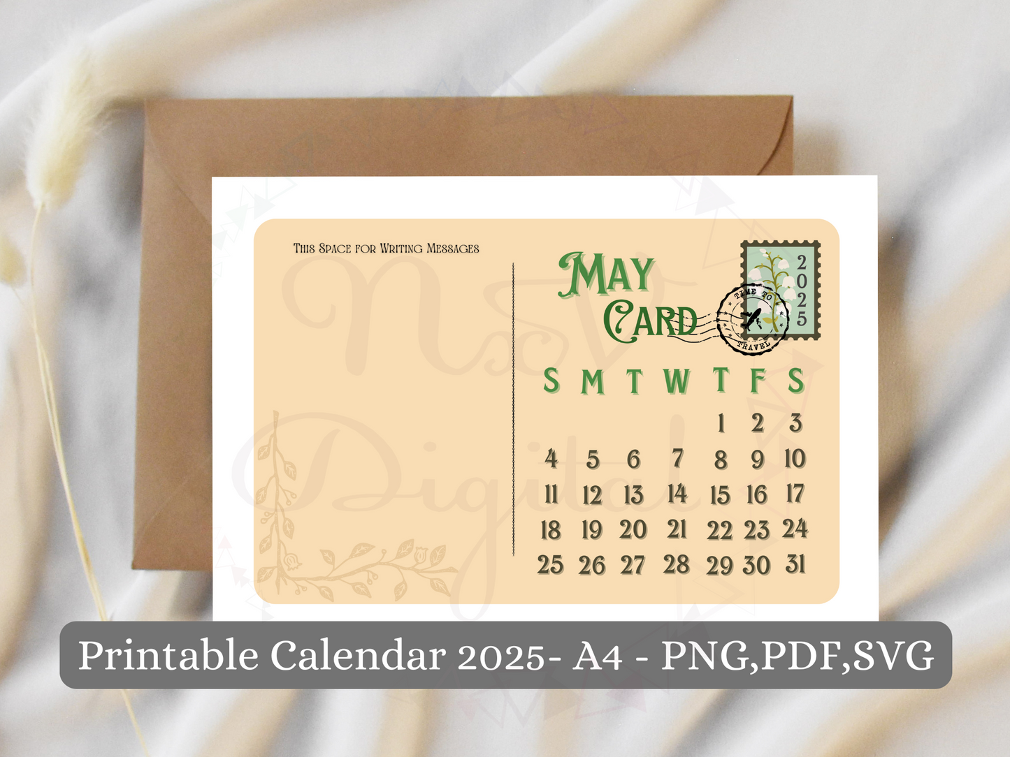 Post Card Calendar 2025 Floral Postage Stamp