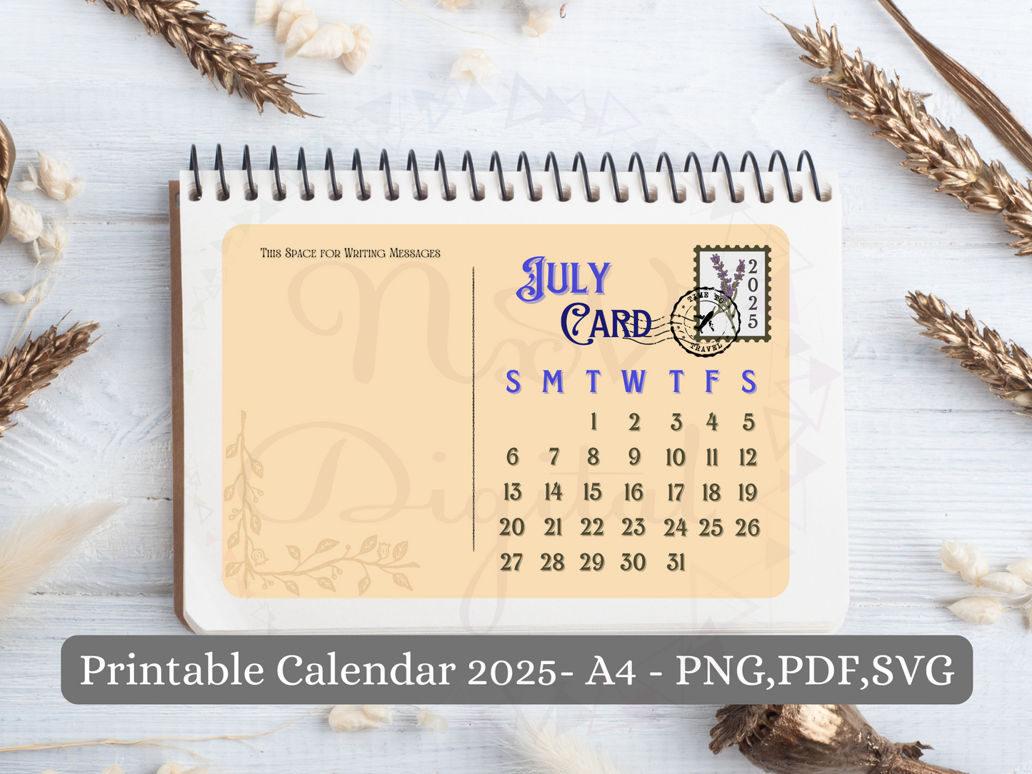 Post Card Calendar 2025 Floral Postage Stamp