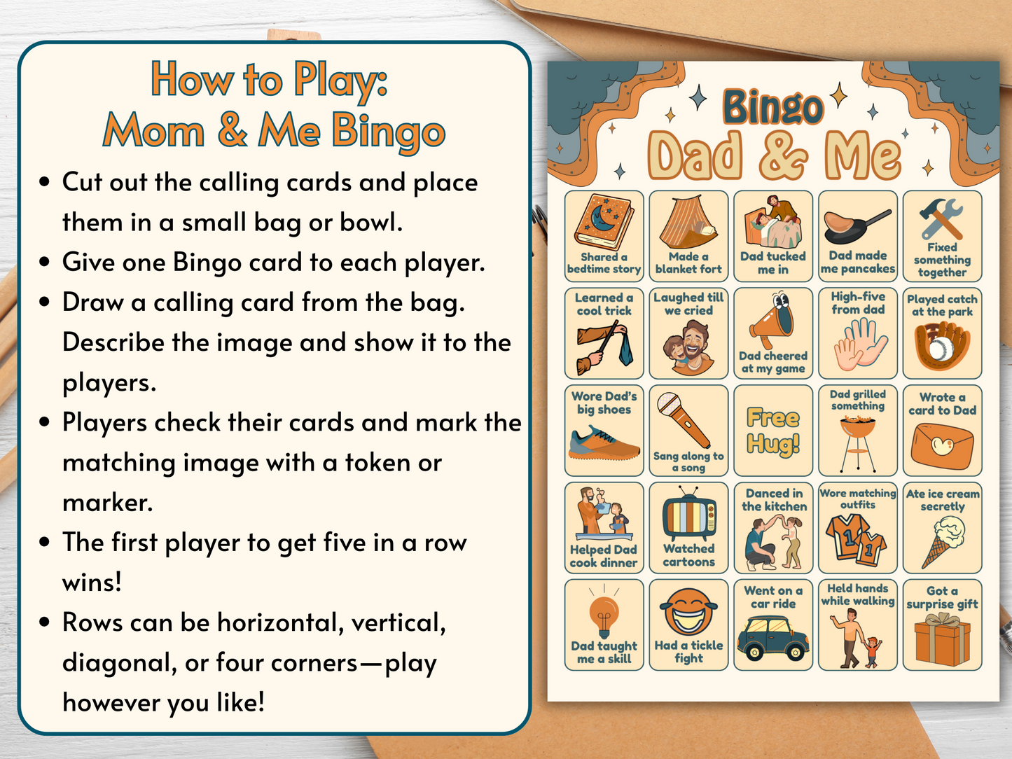 Retro Style Dad and Me Bingo Printable for Father's Day Fun