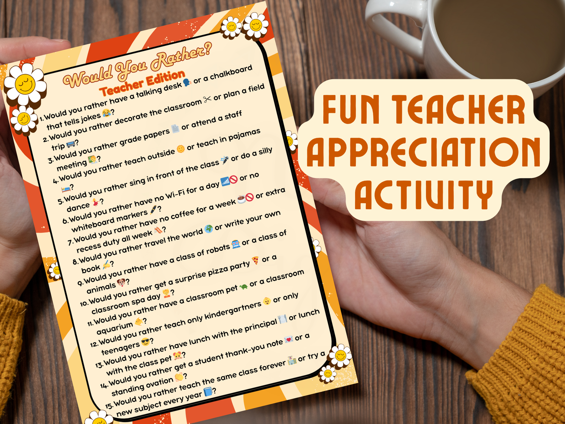 Printable Would You Rather kids edition trivia card held by student