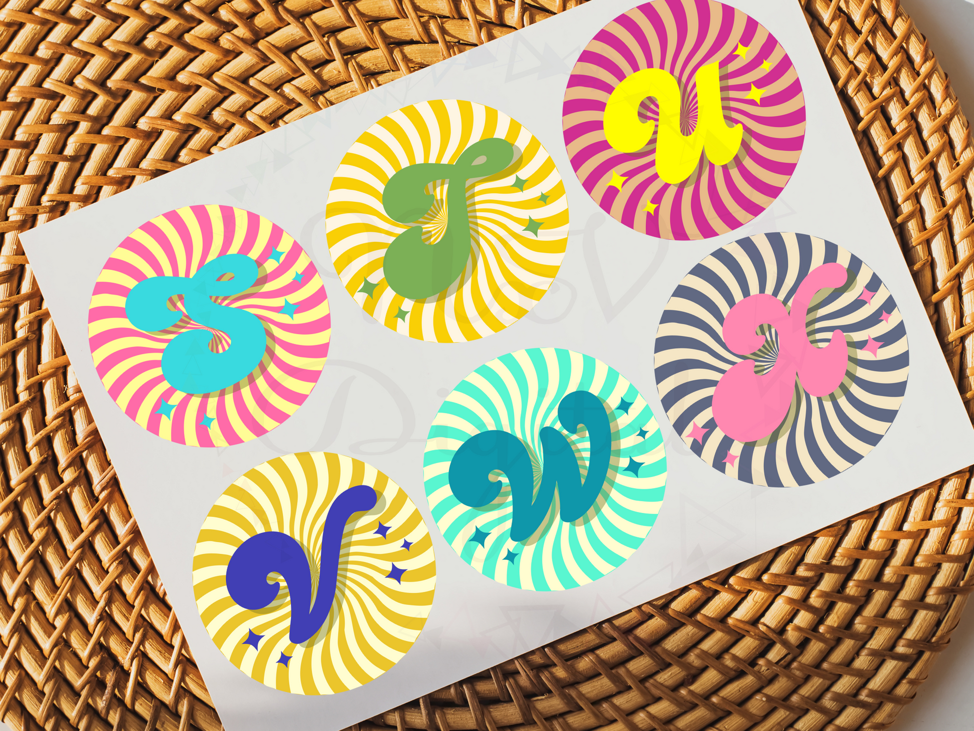 Retro Alphabet Doodle Circle Gift Tag Png,